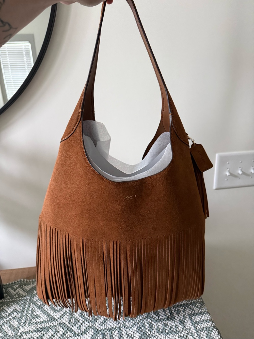 COACH Brooklyn 39 Warm Brown Suede Fringe Shoulder Hobo- NWOT - Picture 8 of 14